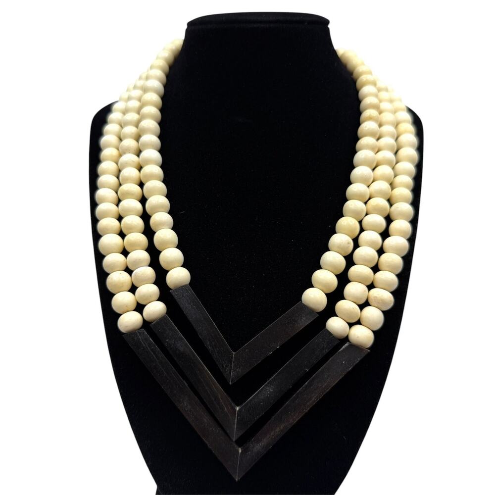 Chunky Statement Wood Acrylic Bead Necklace Multi-Strand Pendant Jewelry 18"